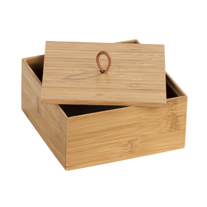 Boîte de rangement «Terra» en bambou, avec couvercle et poignée, 15x15x7 cm