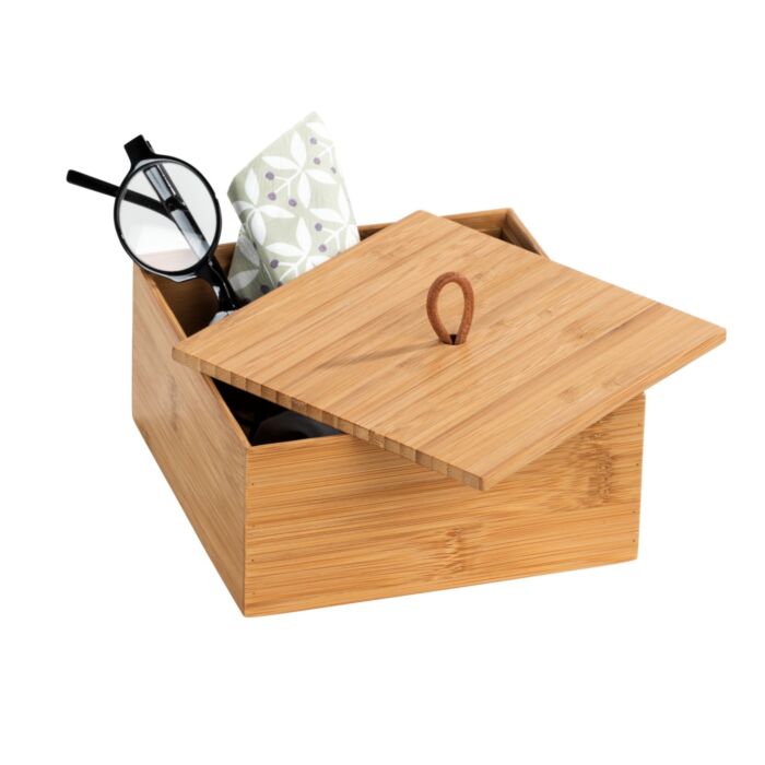 Boîte de rangement «Terra» en bambou, avec couvercle et poignée, 15x15x7 cm