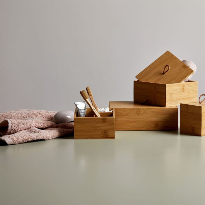 Boîte de rangement «Terra» en bambou, avec couvercle et poignée, 15x15x7 cm