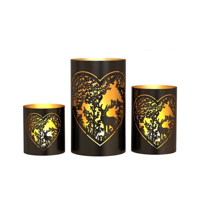 Windlichter Forest, 3er-Set, schwarz/gold