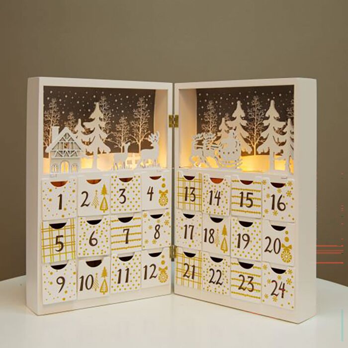 LED-Adventskalender aus Holz, 24 Kästchen, individuell befüllbar