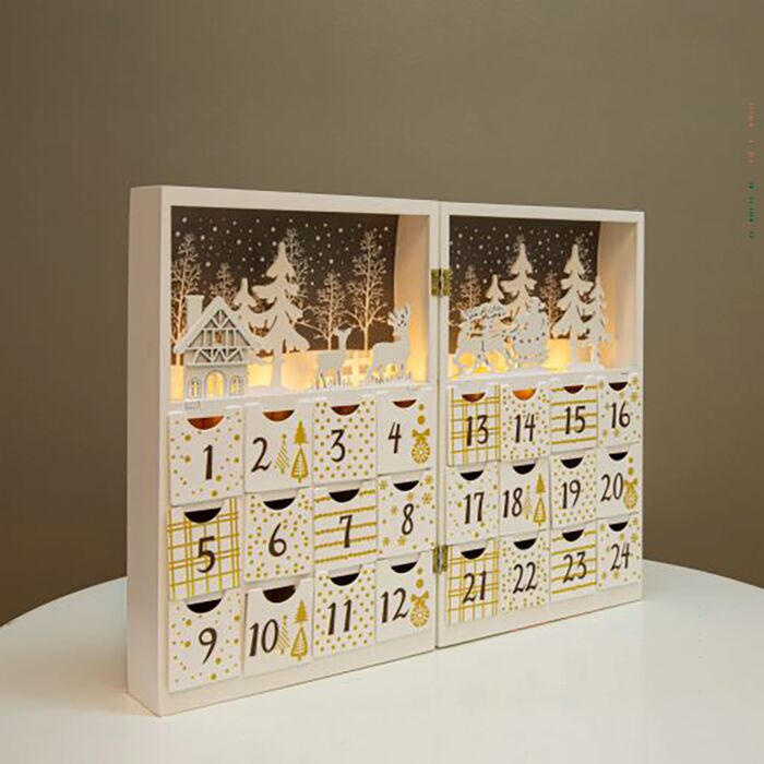 LED-Adventskalender aus Holz, 24 Kästchen, individuell befüllbar