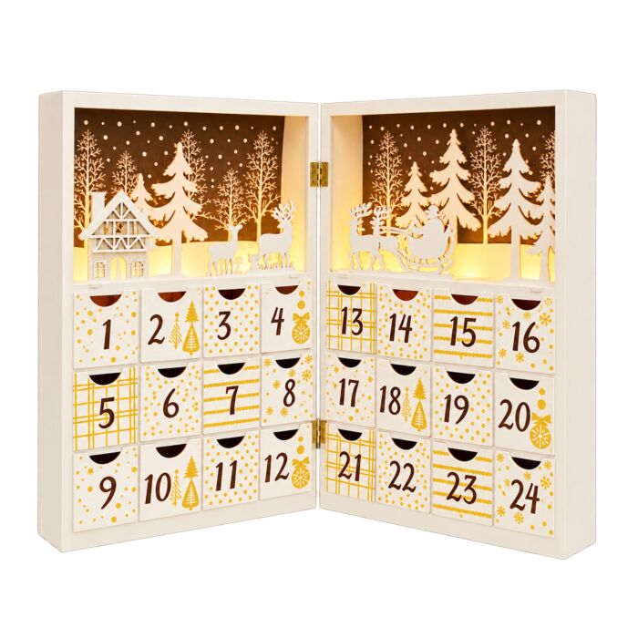 LED-Adventskalender aus Holz, 24 Kästchen, individuell befüllbar