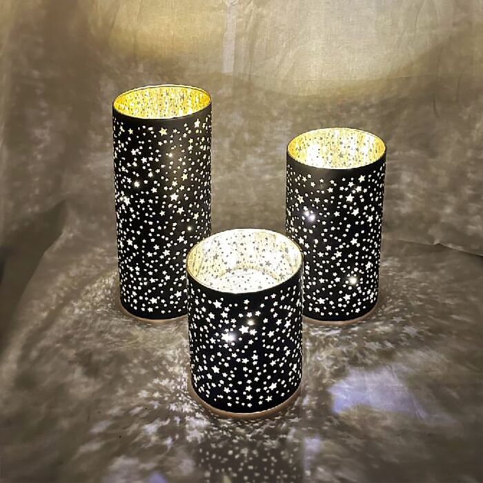 LED-Windlichter Sterne, 3er-Set mit Timer
