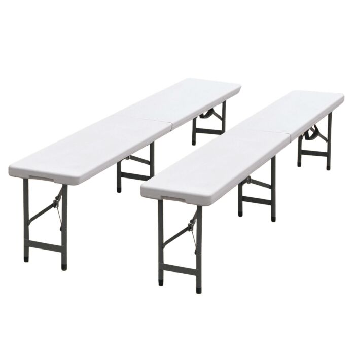 Set de 2 bancs pliants en synthétique, résistants aux intempéries et transportables