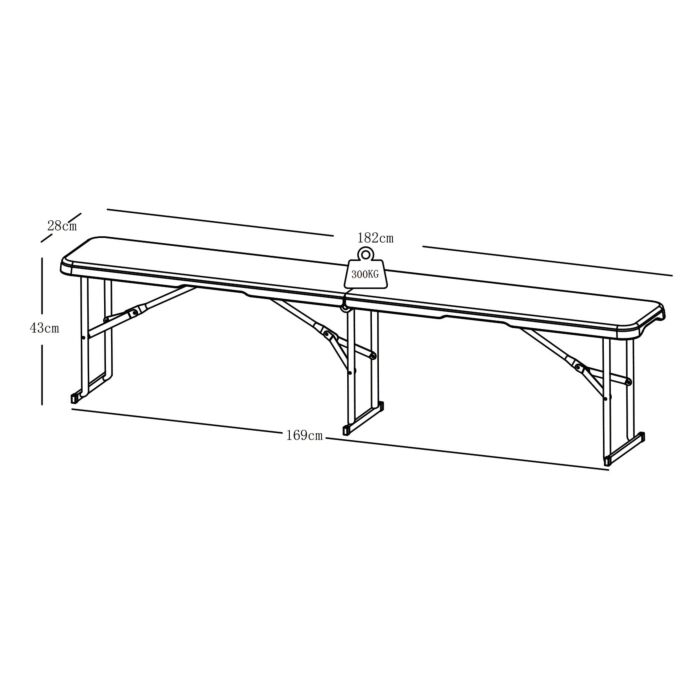 Set de 2 bancs pliants en synthétique, résistants aux intempéries et transportables
