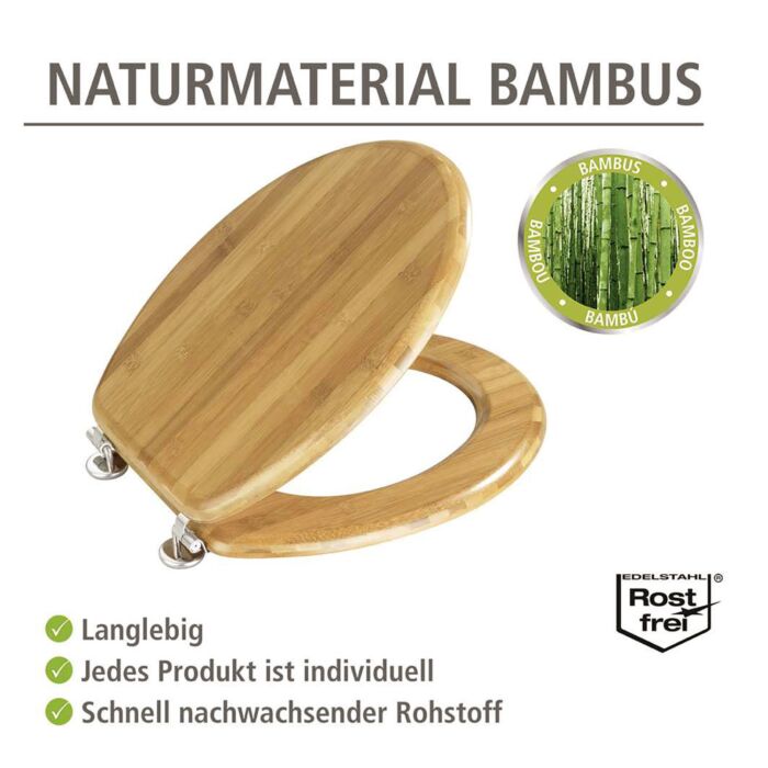 WC-Sitz aus Bambusholz, feuchtigkeitsresistent, bis 200 kg