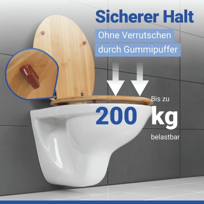 WC-Sitz aus Bambusholz, feuchtigkeitsresistent, bis 200 kg