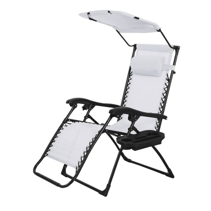 Chaise longue, pliable avec toit blanc