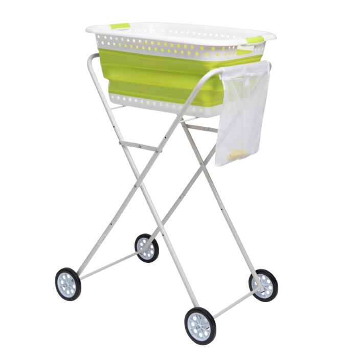 Chariot à linge, avec roulettes et poche latérale