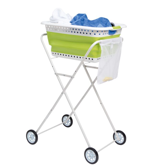 Wäschekorb-Trolley, mit Rollen und Seitentasche