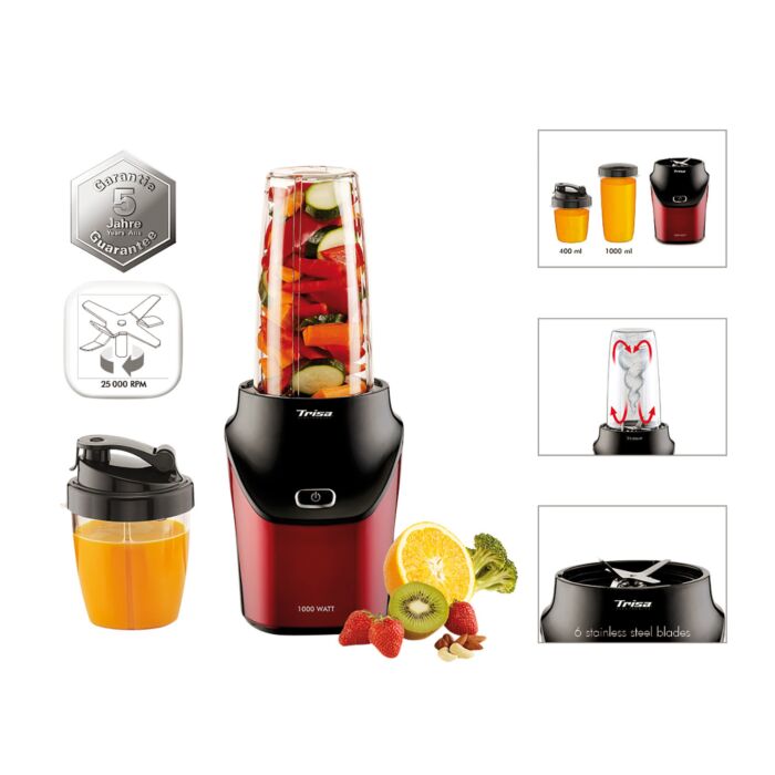 Extracteur de nutriments Trisa Energy Boost, 1000 W, avec 2 gobelets en Tritan