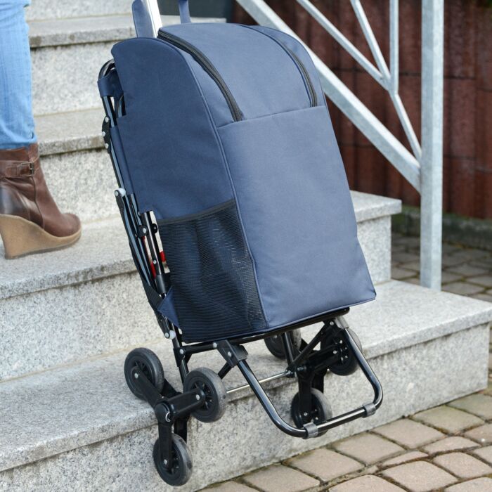 Chariot à commissions avec siège, fonction sac à dos & monte-escaliers