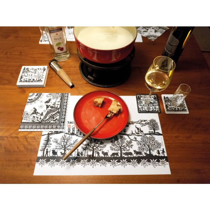 Set de table en papier «Swiss Tradition», 48 feuilles, motifs de la montée à l'alpage