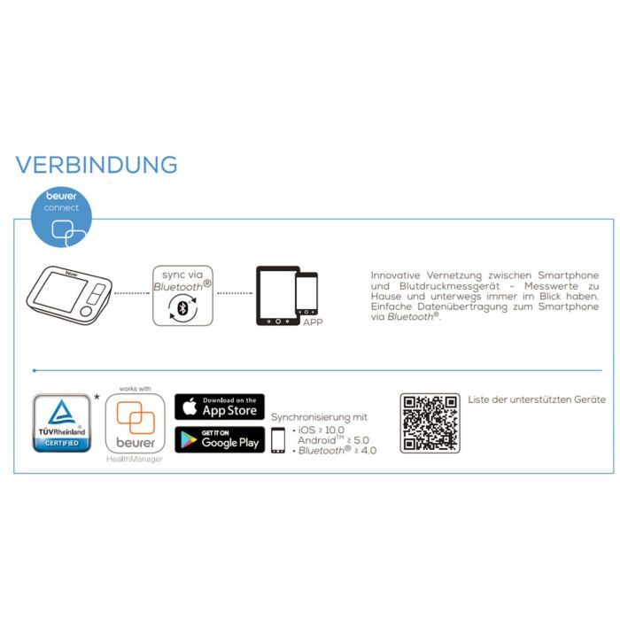 Tensiomètre Beurer «Pour le bras», Bluetooth avec connexion à l'application