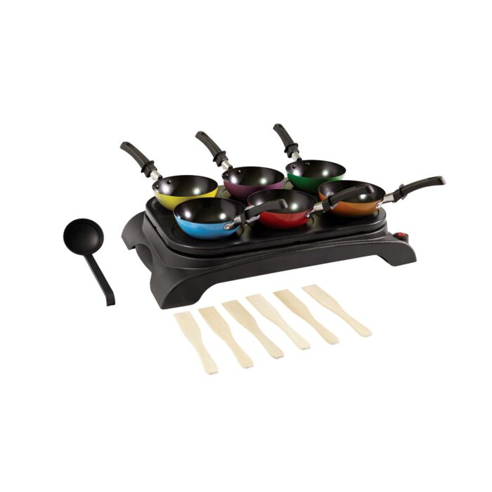 Ohmex Party Wok- und Crèpe-Set, mit Pfännchen und Spachteln