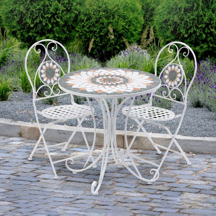Bistroset «Mosaik Fiore», 3-teilig, aus pulverbeschichtetem Stahl main product photo