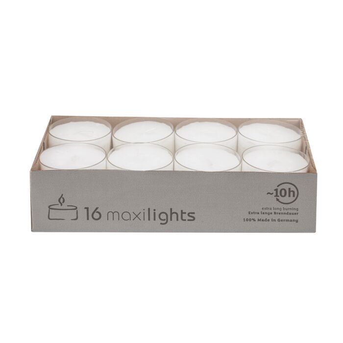 Maxi-bougies à réchaud 56 mm «Blanc» 16 pièces main product photo