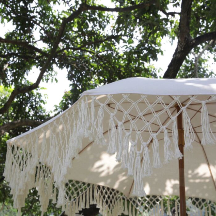 Parasol «Boho», Ø 250 cm, avec franges