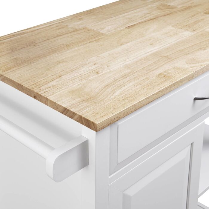 Chariot de cuisine Sina, avec plateau en bois d'hévéa et compartiment avec porte