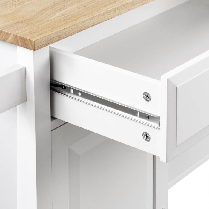 Chariot de cuisine Sina, avec plateau en bois d'hévéa et compartiment avec porte