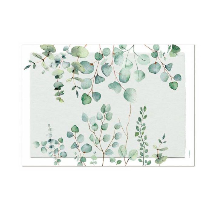 Set de table en papier «Eucalyptus», 48 feuilles, avec des motifs naturels