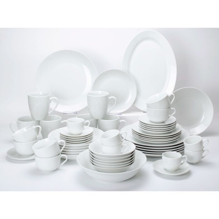 Geschirr-Set Porzellan «Bianco», 56-teilig, 6 Personen, schlichtes Design