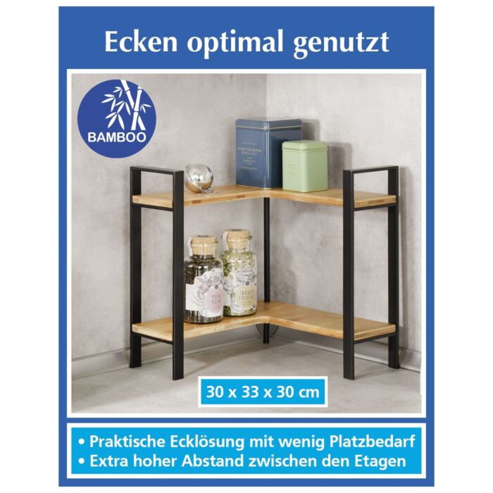Eckregal im Industrial Style, Bambus/Metall