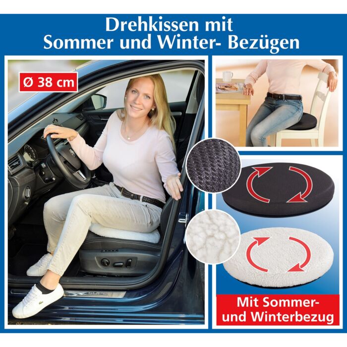 Coussin pivotant avec 2 housses interchangeables, pivotant à 360°, Ø 38,5 cm