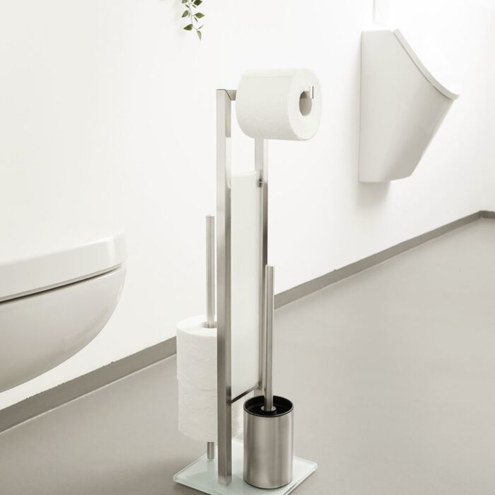 Station de WC sur pied multifonction, 3-en-1, acier inoxydable/verre