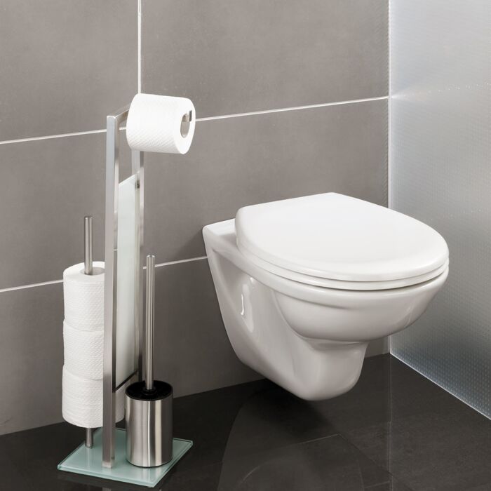 Station de WC sur pied multifonction, 3-en-1, acier inoxydable/verre