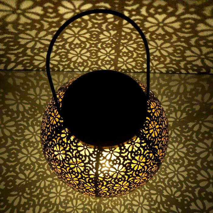 Lanterne LED solaire avec ornement, Ø 18.5 cm, LED blanc chaud.