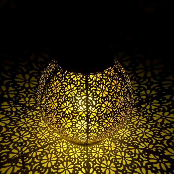 Lanterne LED solaire avec ornement, Ø 18.5 cm, LED blanc chaud.