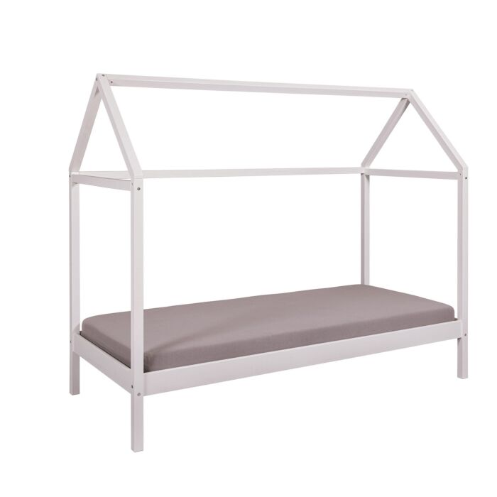 Hausbett aus massivem Kiefernholz, 90x200 cm, weiss lackiert