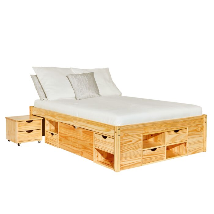 Funktionsbett «Tom», mit viel Stauraum , natur