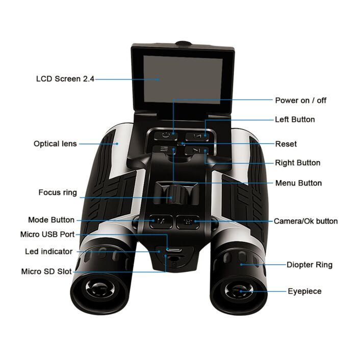 Jumelles avec caméra, vidéo Full HD, 5 MP, objectif 32 mm