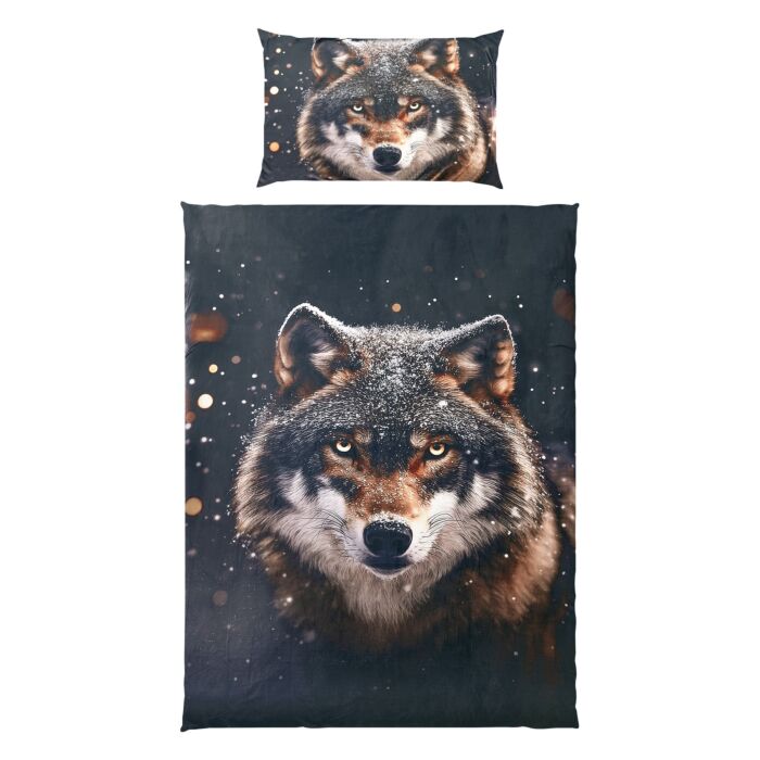 Bettwäsche mit ausdrucksstarkem Wolfmotiv