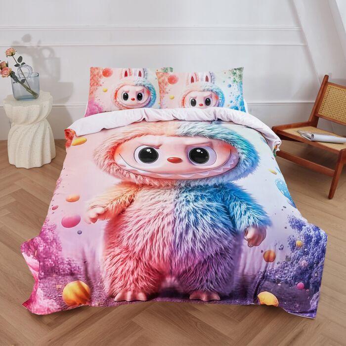 Linge de lit orné d'un adorable monstre en 3D