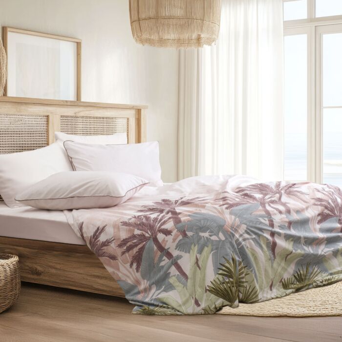 Parure de lit avec motif de palmiers coloré