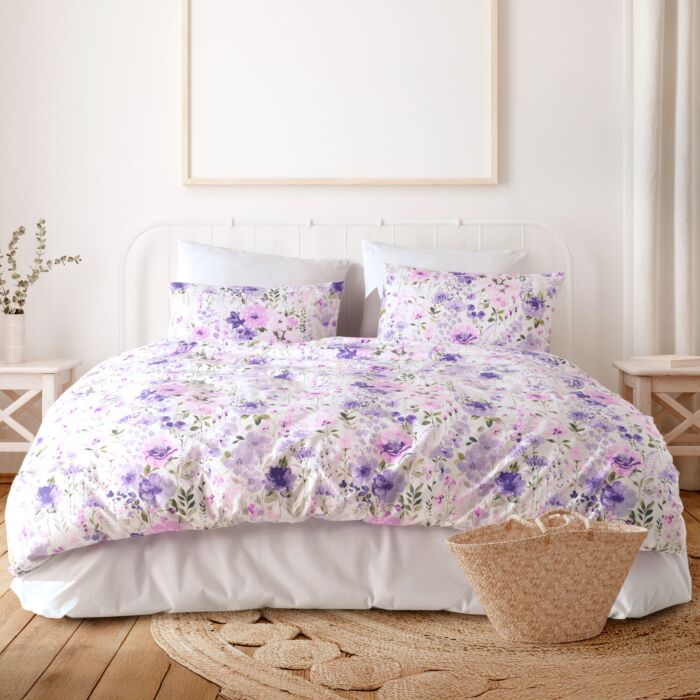 Parure de lit avec motif fleuri , lilas