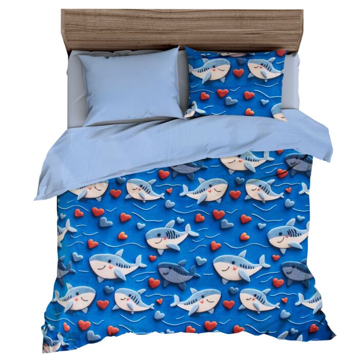 Parure de lit avec des requins et des cœurs en 5D main product photo