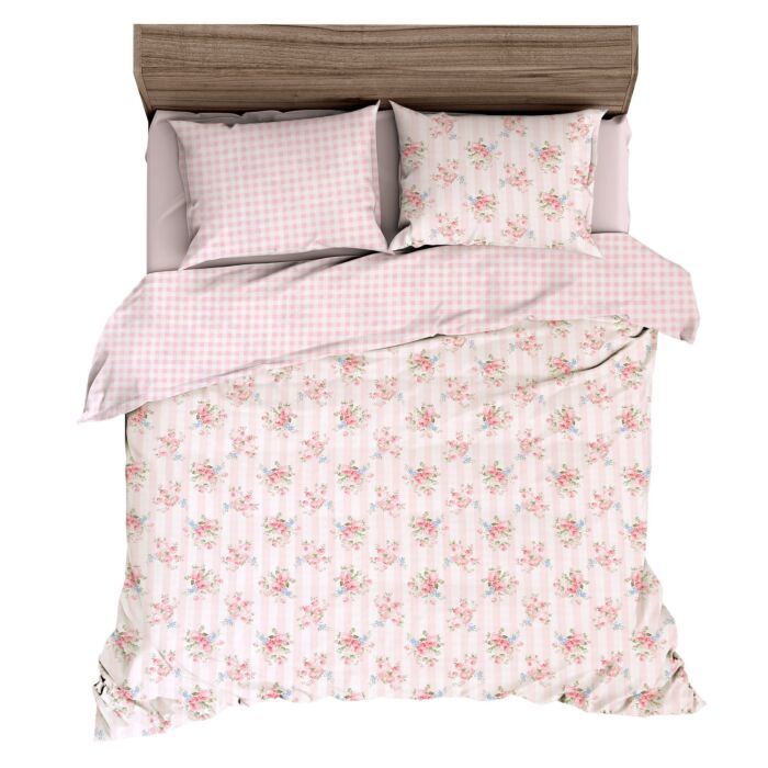 Garnitur mit Blumen- und Streifenprint , rosa