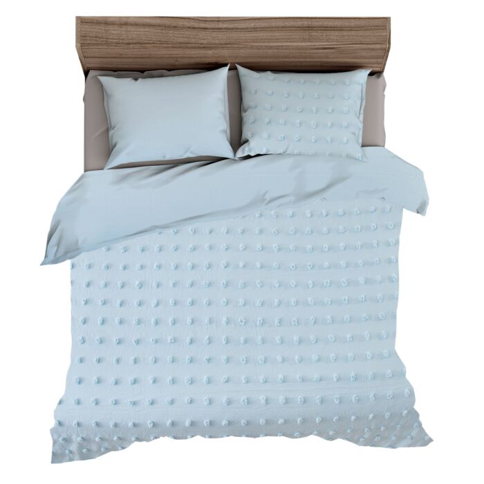 Garnitur mit kleinen getufteten Punkten hellblau