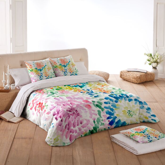 Linge de lit avec fleurs arc-en-ciel