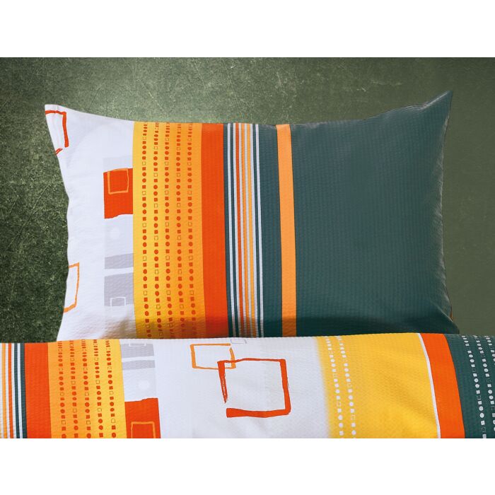 Bettwäsche Quadrat & Streifen, Seersucker, bügelfrei, orange-grau
