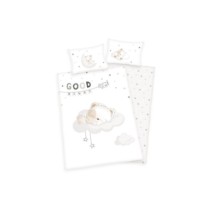 Linge de lit avec petit ours sur un nuage main product photo