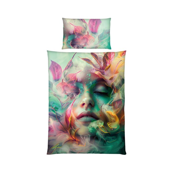 Parure de lit songes magiques avec visage et feuilles main product photo
