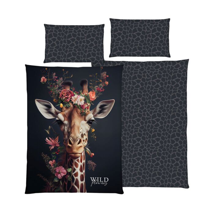 Parure de lit motif girafe avec des fleurs main product photo