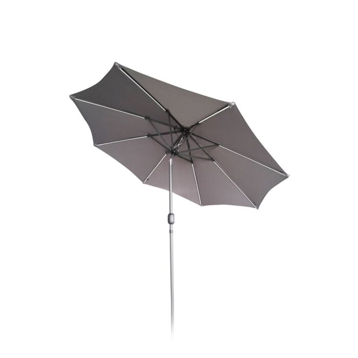 Parasol LED 270 cm, panneau solaire, gris