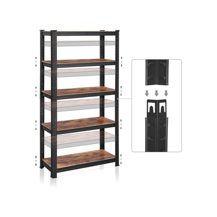 SONGMICS Étagère «Shelby», L 75 x H 150 x P 30 cm, brun/noir